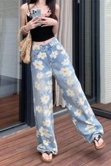 Floral Print Baggy Denim Jeans