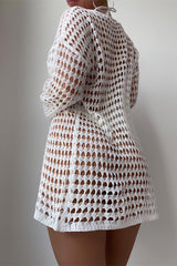 Hollow Knit Long Sleeve Bikini Cover Up