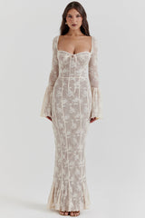 BREY - PLEATED DOTTED LACE GOWN