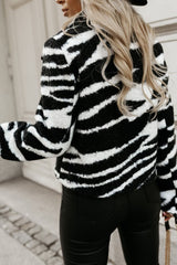 Animal Print Woolen Notch Collar Coat