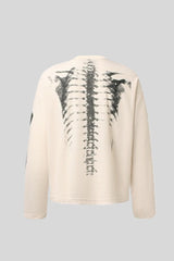 Skeleton Graphic Waffle Oversized Long Sleeve Tee