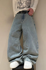 Graffiti Letter Embroidered Straight Leg Jeans
