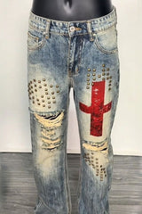 Studded Ripped Micro Flared Jeans