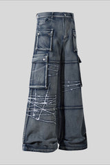 Utility Multi Pocket Wide Leg Jeans