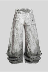 Washed Splatter Double Waist Cargo Pants
