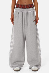 Stripe Embroidered Double Waist Sweatpants