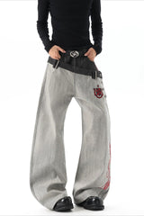 Red Script Double Waist Flared Jeans