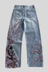 Samurai Blossom Embroidered Wide Leg Jeans