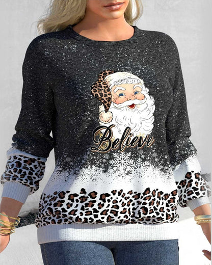 And Leopard Santa Design Sweatshirt Christmas Hoodies-L