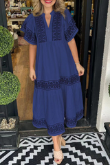 ESTELLA - GEOMETRIC PATCHWORK V-NECK A-LINE DRESS
