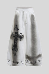 Washed Gothic Cross Wide Leg Sweatpants