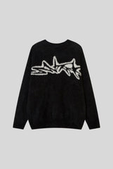 Fuzzy Graffiti Jacquard Relaxed Sweater