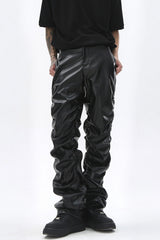 Ruched Faux Leather Straight Leg Pants