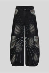 Camo Pocket Curved Wide Leg Jeans