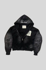 Wing Graphic Cropped Full Zip Hoodie