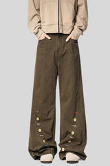 Button Trim Wide Leg Cargo Pants