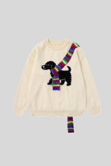 Rainbow Scarf Dog Graphic Crew Neck Sweater