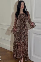 Asymmetrical Leopard Chiffon Panel Maxi Dress