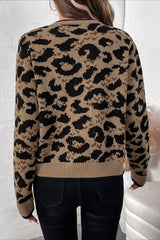 Knitted Leopard Ribbon Tie Cardigan