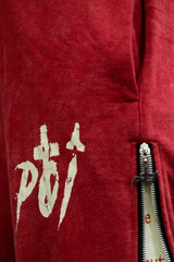 Red Typography Panel Zip Pocket Pants