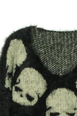 Fuzzy Skull Jacquard Relaxed Crew Neck Sweater