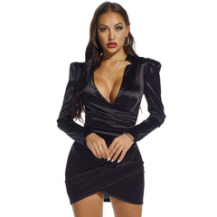 Lola Long Sleeve Charming Deep V Mini Dress