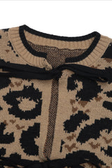 Knitted Leopard Ribbon Tie Cardigan
