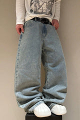 Graffiti Letter Embroidered Straight Leg Jeans