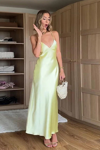 Chic Backless Satin Sling Maxi Dress
