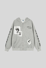 Patch Graphic Washed Full Zip Hoodie
