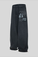 Washed Illustration Long Wide Leg Sweatpants