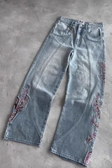 Samurai Blossom Embroidered Wide Leg Jeans