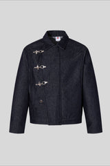 Washed Denim Toggle Closure Workwear Jacket