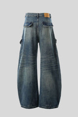 Yellow Typography Cargo Wide Leg Jeans