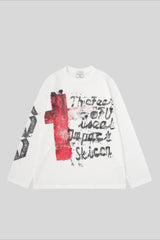 Graffiti Cross Graphic Waffle Long Sleeve Tee