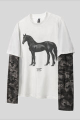 Horse Graphic Camo Layered Long Sleeve T-Shirt