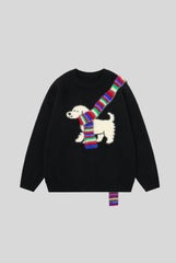 Rainbow Scarf Dog Graphic Crew Neck Sweater