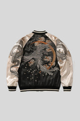 Phoenix Embroidered Satin Bomber Jacket