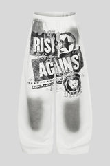 Distressed Typography Barrel Leg Pants