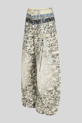 Leopard Double Waist Barrel Leg Jeans