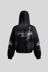 Washed Gothic Cross Full Zip Hoodie