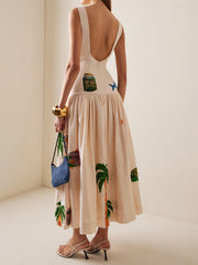 Unique Print Stylish Ocean Midi Dress