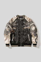 Dragon Embroidered Satin Bomber Jacket