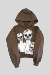 Skull Graphic Cropped Pullover Hoodie