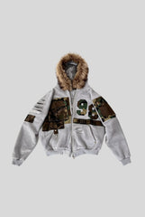 Fur Hood Patch Cropped Zip Hoodie