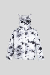 Spider Print Cat Ear Mask Hood Puffer Jacket