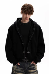 Metal Toggle Hooded Relaxed Black Coat