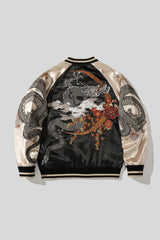 Dragon Embroidered Satin Bomber Jacket