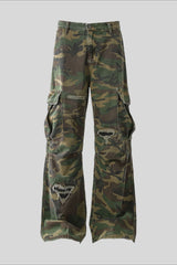 Distressed Camo Straight Leg Cargo Pants