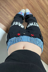 Double Waist Typography Wide Leg Jeans